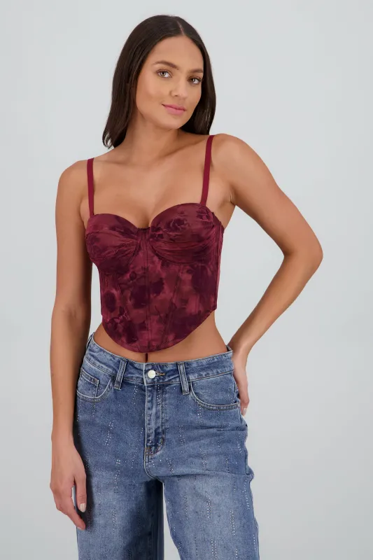 Corset flock flores detalle de plisado en copas sold by Shasa