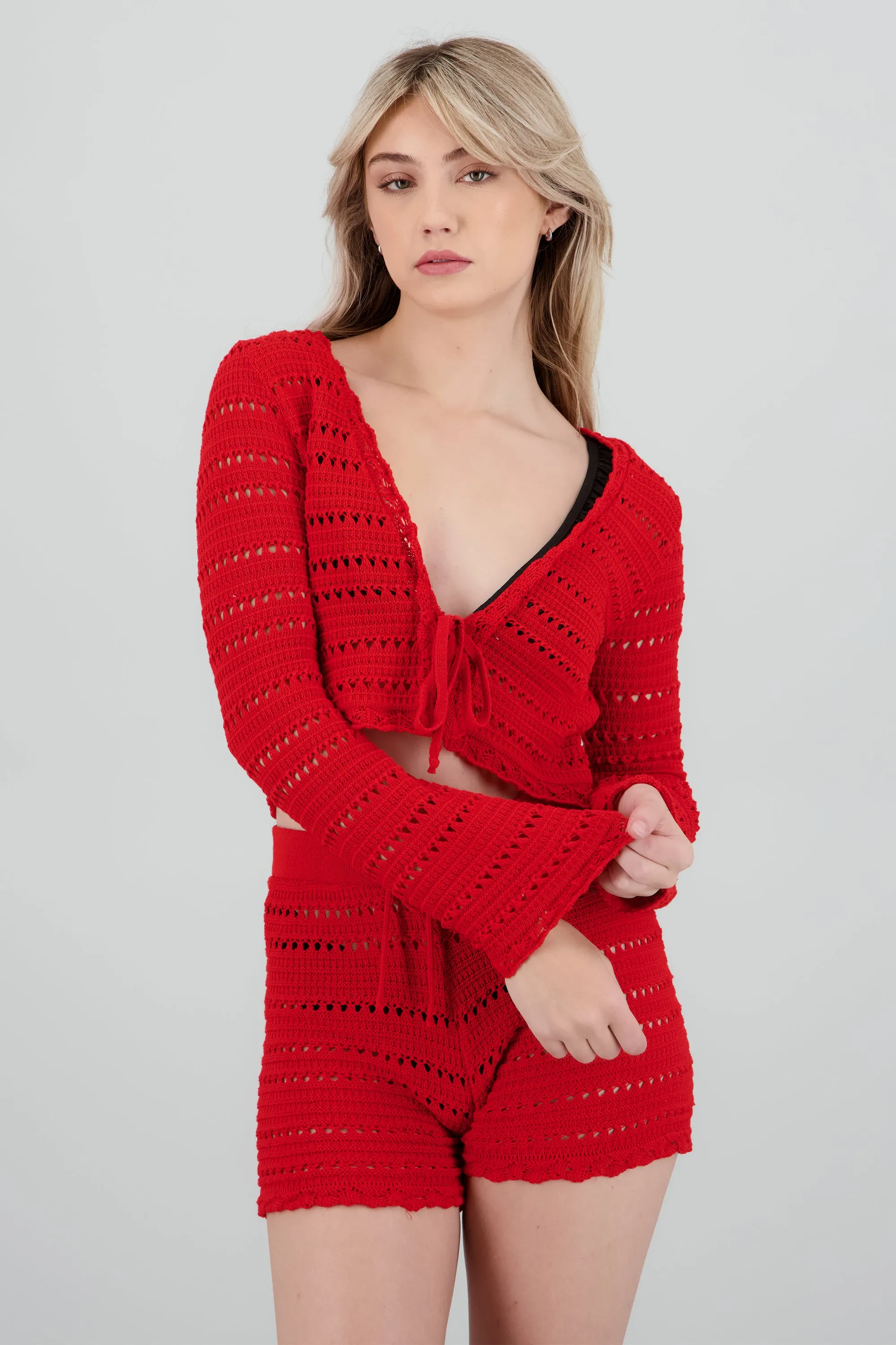 Blusa tejida manga larga moños sold by Shasa