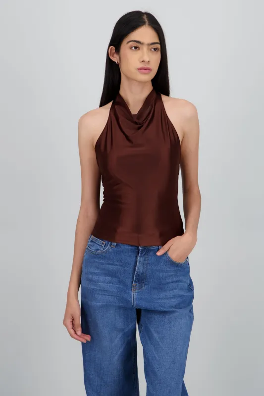 Top halter escote cascada lisa sold by Shasa