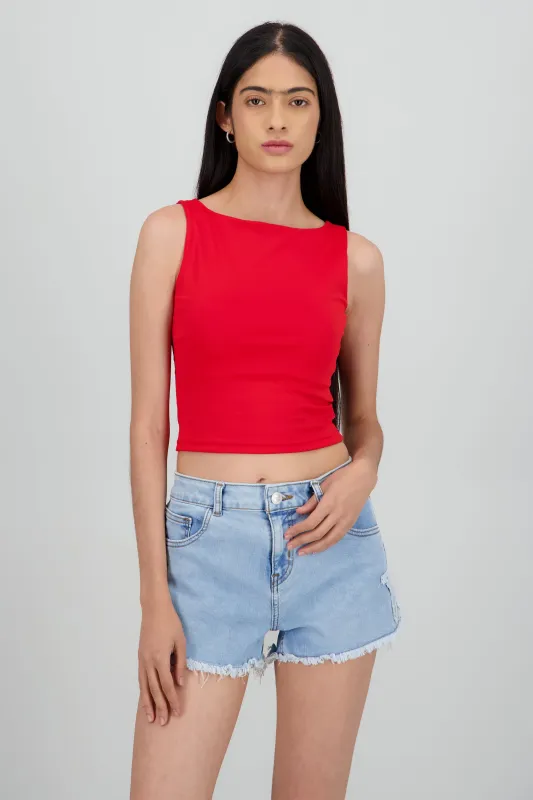 Top corto escote recto sin manga sold by Shasa