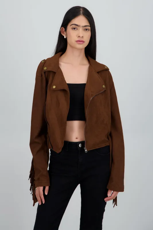 Chamarra biker flecos suede sold by Shasa