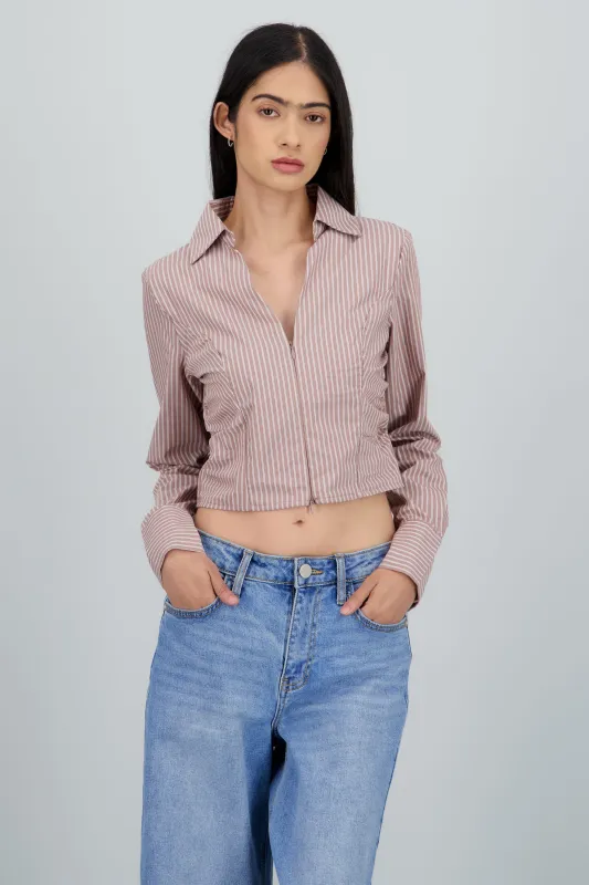 Blusa escote V cierre rayas sold by Shasa