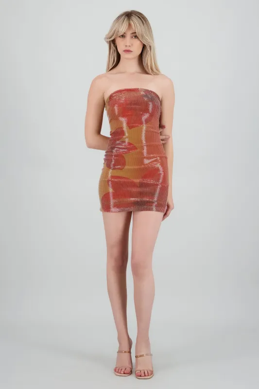 Vestido mini bandeau flores lentejuelas sold by Shasa