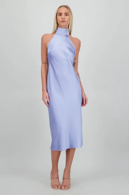 Vestido midi cuello alto con amarre en espalda made by Shasa