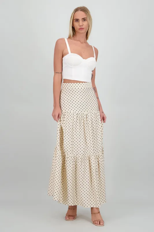 Falda maxi estampado polka olanes sold by Shasa