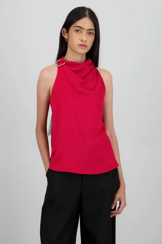 Blusa halter satin detalle hebilla irregular sold by Shasa