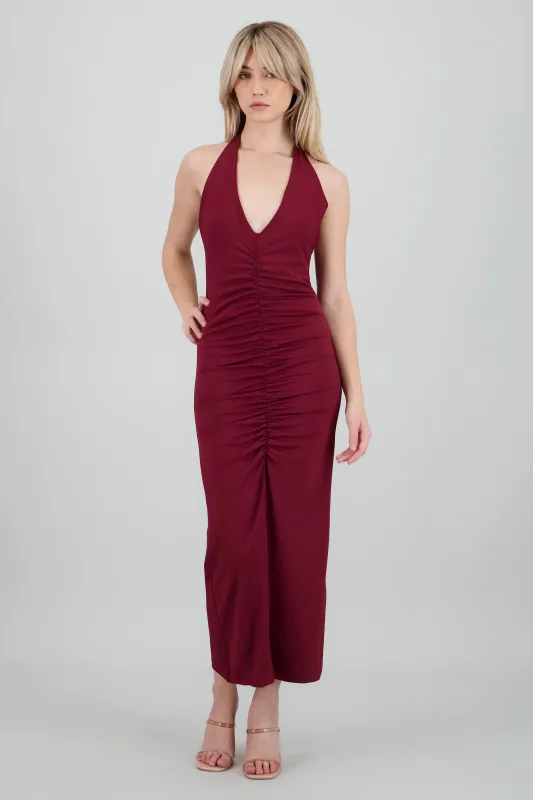 Vestido maxi halter drapeado sold by Shasa