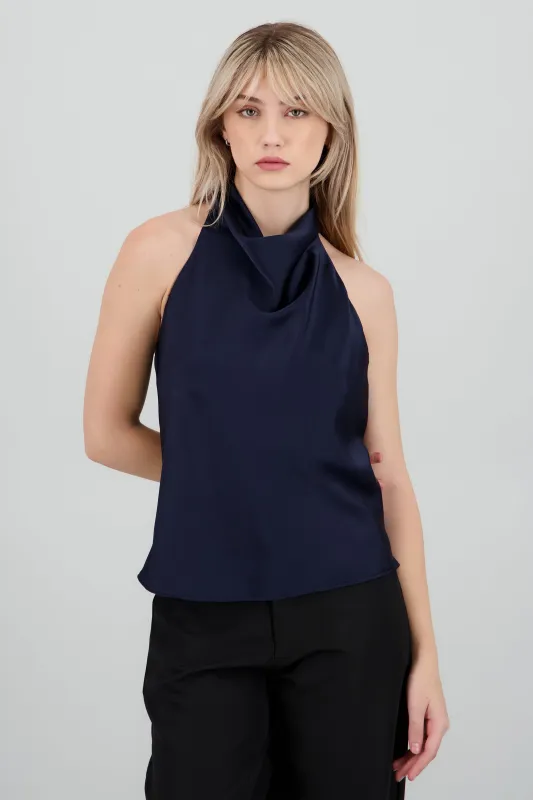 Top satin cuello cascada alto sold by Shasa