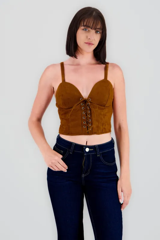 Blusa corser gamuza con lace up made by Shasa