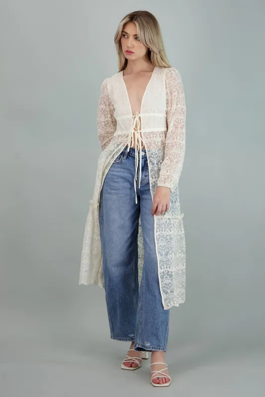 Cardigan encaje manga larga detalle moño sold by Shasa