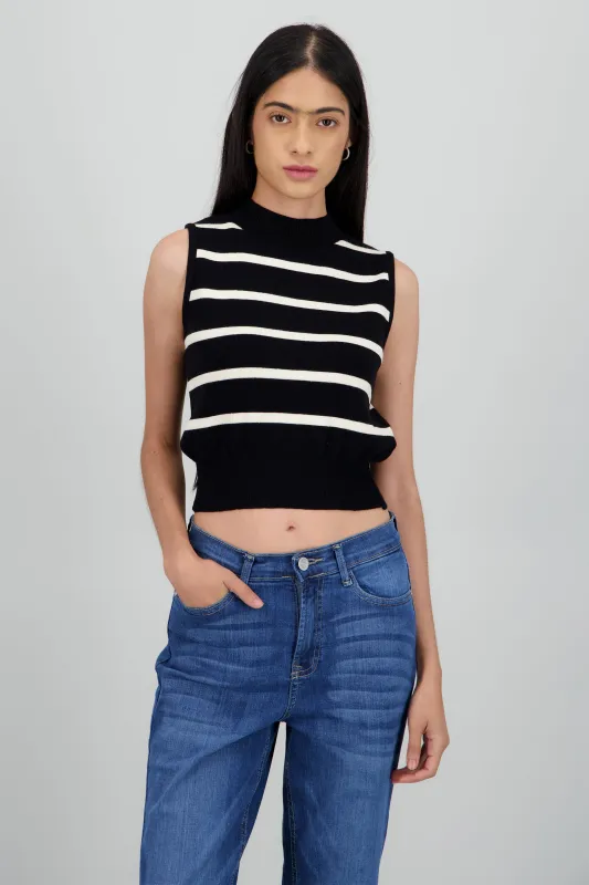 Chaleco cuello alto rayas sold by Shasa