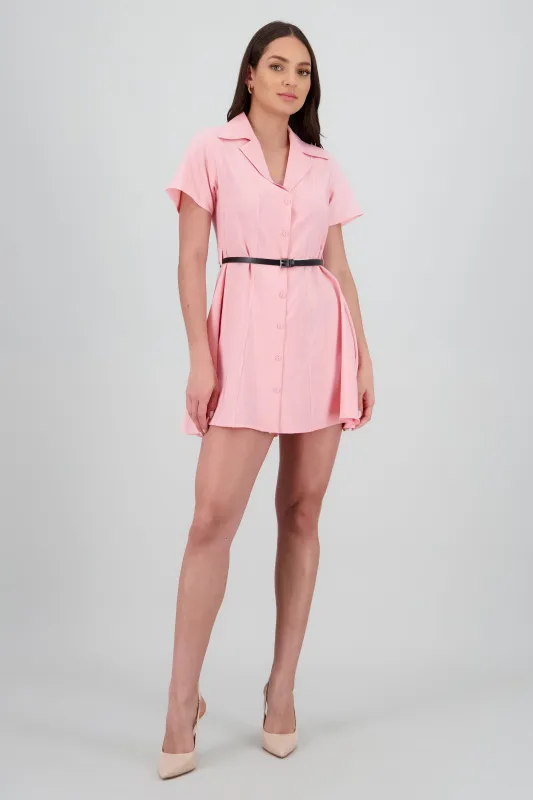 Vestido mini cuello camisero cinturon sold by Shasa