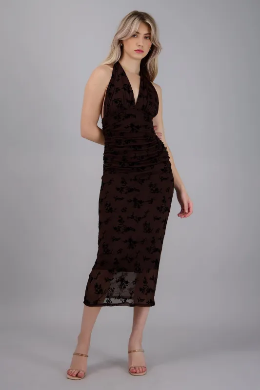 Vestido midi halter mesh flock flores sold by Shasa