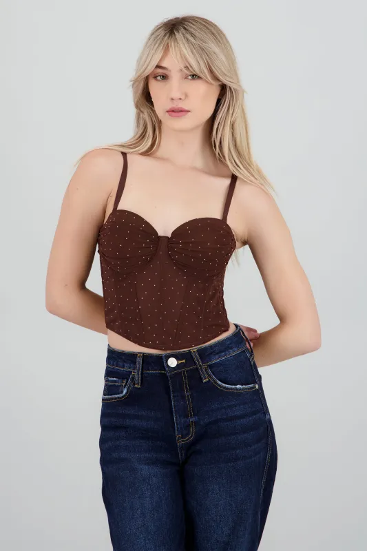 Corset de mesh con brillos sold by Shasa