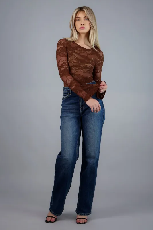 Bodysuit de encaje manga larga sold by Shasa