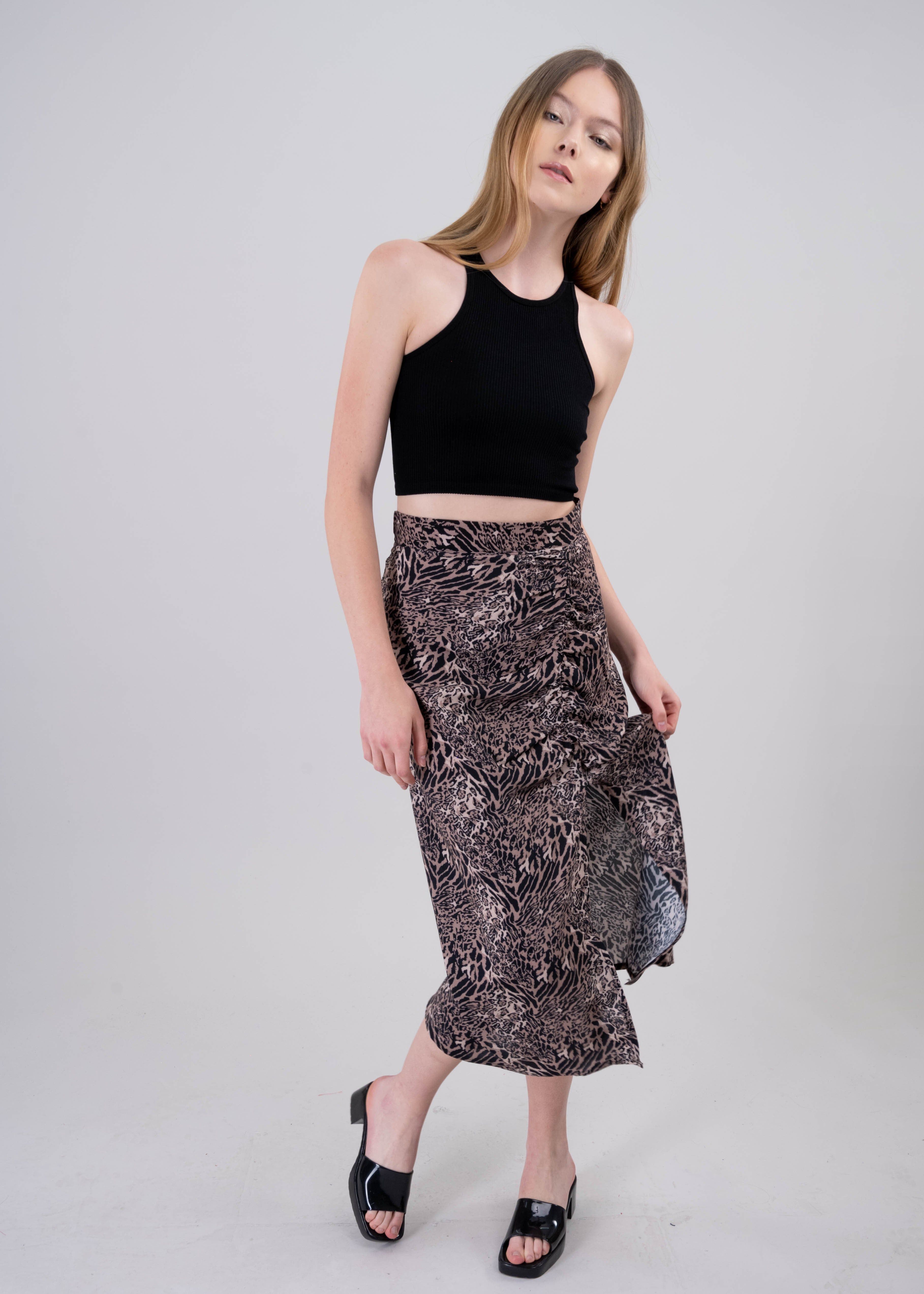 Falda Midi Abierta Animal Print Fruncido sold by Shasa