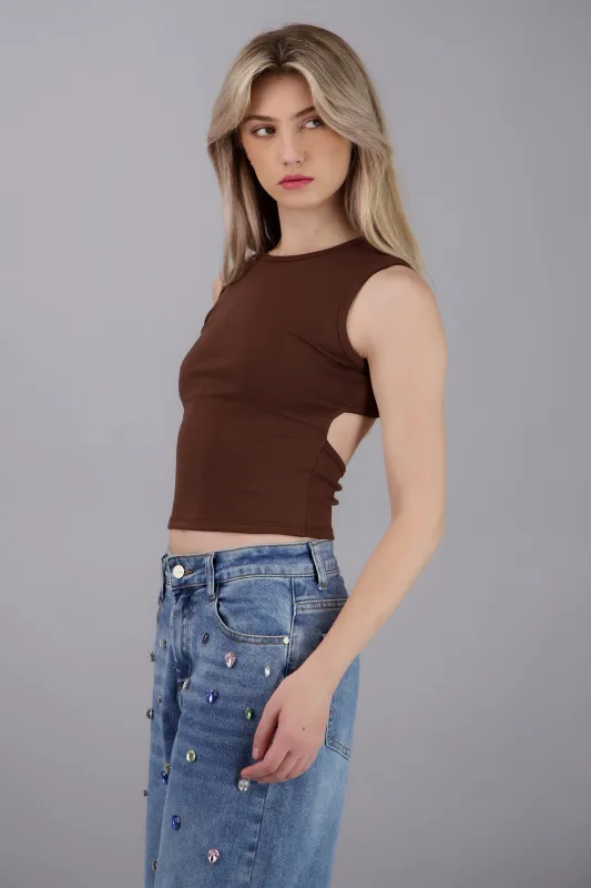 Top sin mangas rib detalle escote en espalda made by Shasa