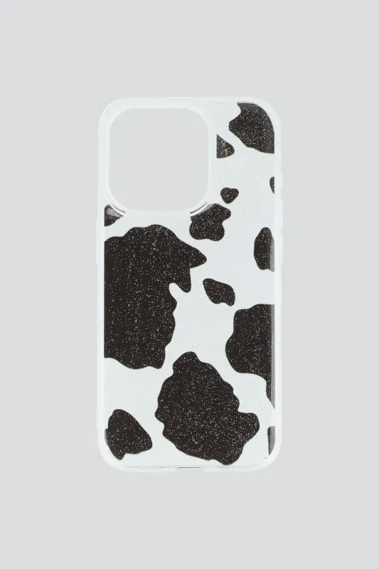Funda cel iph 15 pro vaca glitter made by Shasa