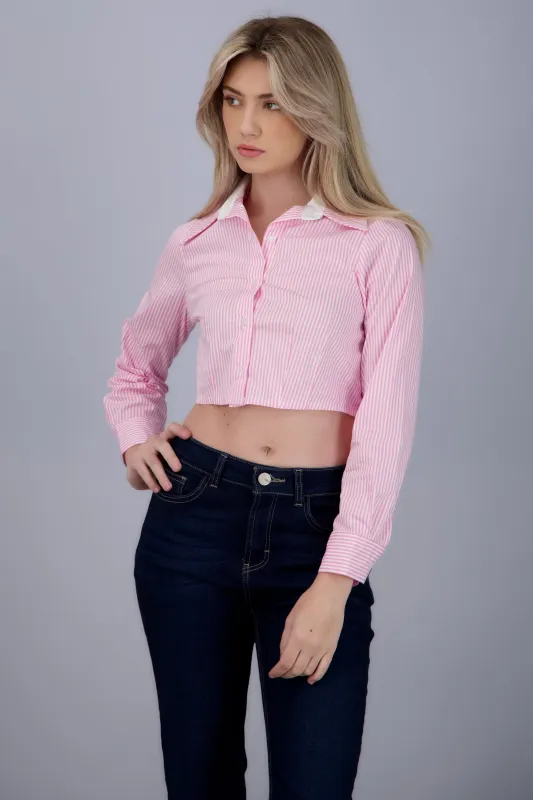 Camisa crop de rayas con pinzas sold by Shasa