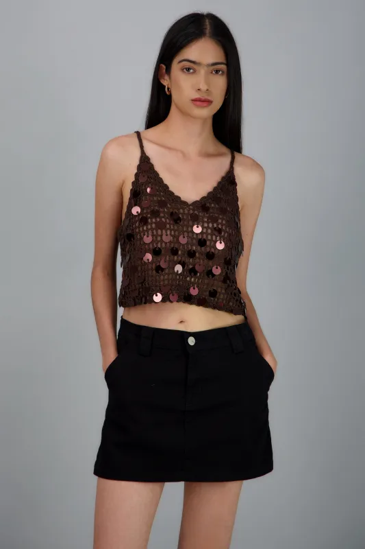 Top tirantes tejido crochet con lentejuelas sold by Shasa