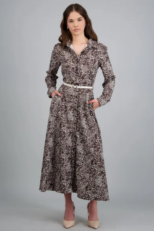 Vestido maxi manga larga estampado con cinto sold by Shasa