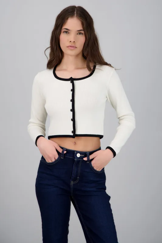 Cardigan escote cuadrado contraste sold by Shasa