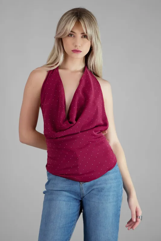 Blusa brillos halter escote espalda made by Shasa