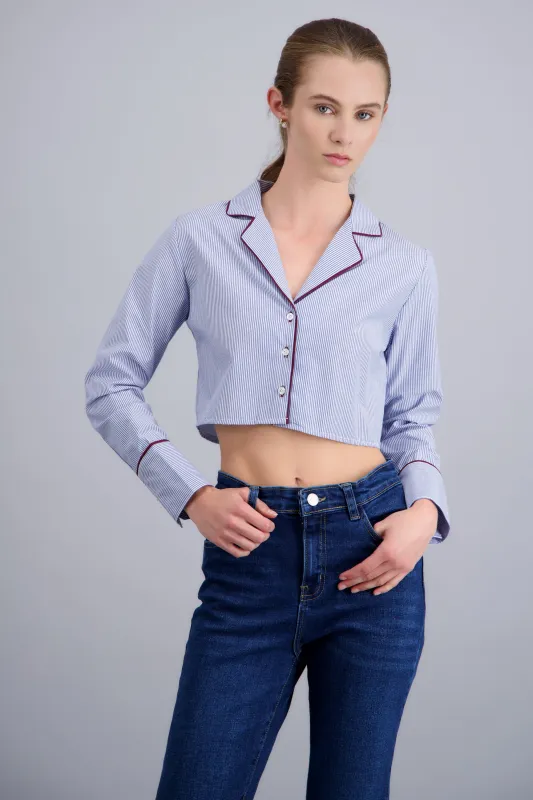 Camisa crop de rayas con contraste sold by Shasa