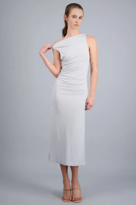 Vestido maxi escote drapeado cuello torcido made by Shasa