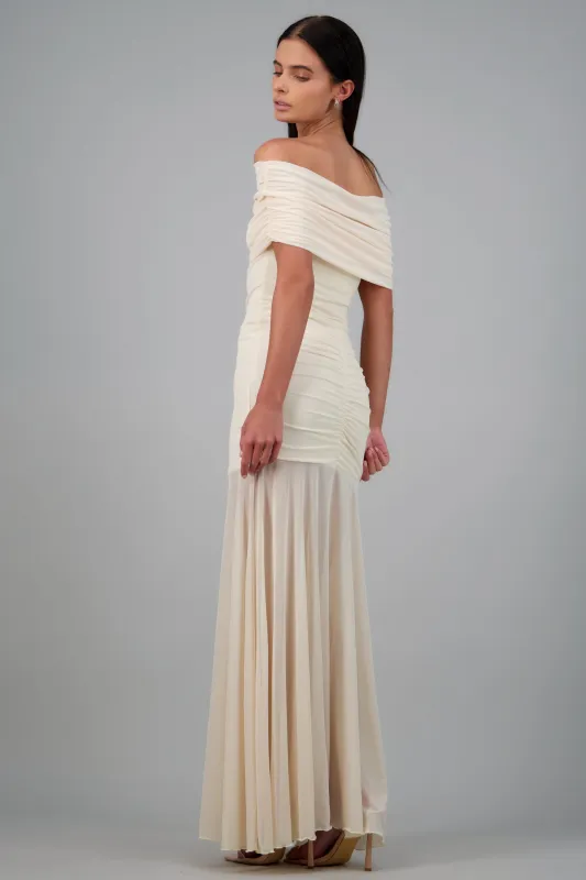 Vestido maxi drapeado transparencias made by Shasa