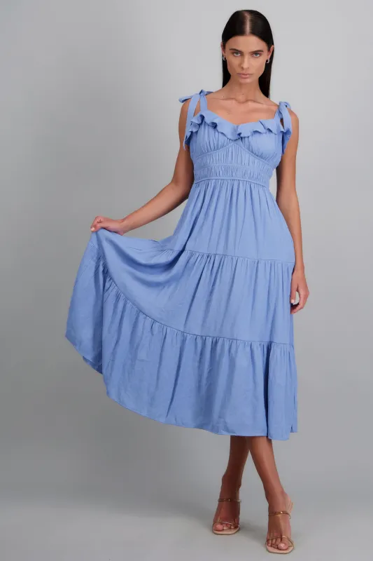 Vestido maxi liso detalle tirantes moños made by Shasa