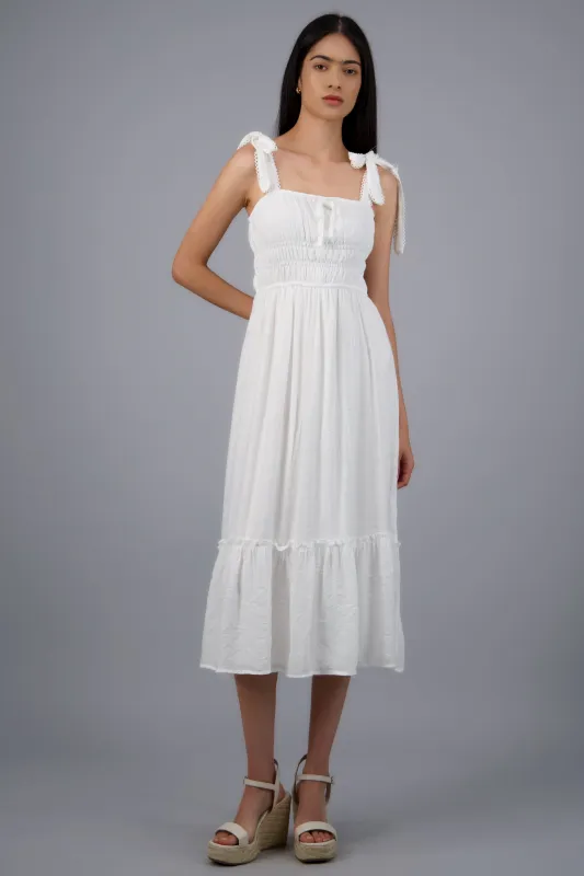 Vestido maxi liso con amarre moños made by Shasa