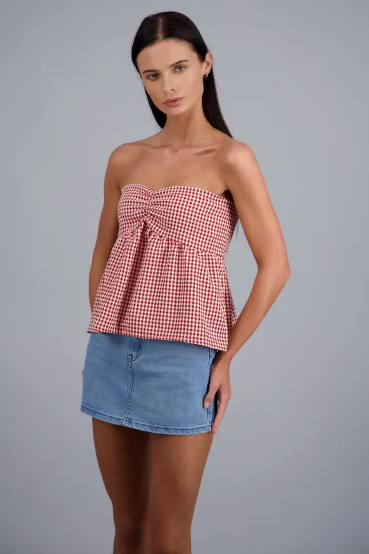 Blusa strapples estampado ginham made by Shasa