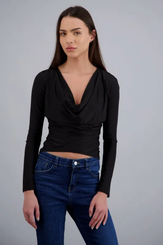 Blusa cuello drapeado manga larga made by Shasa
