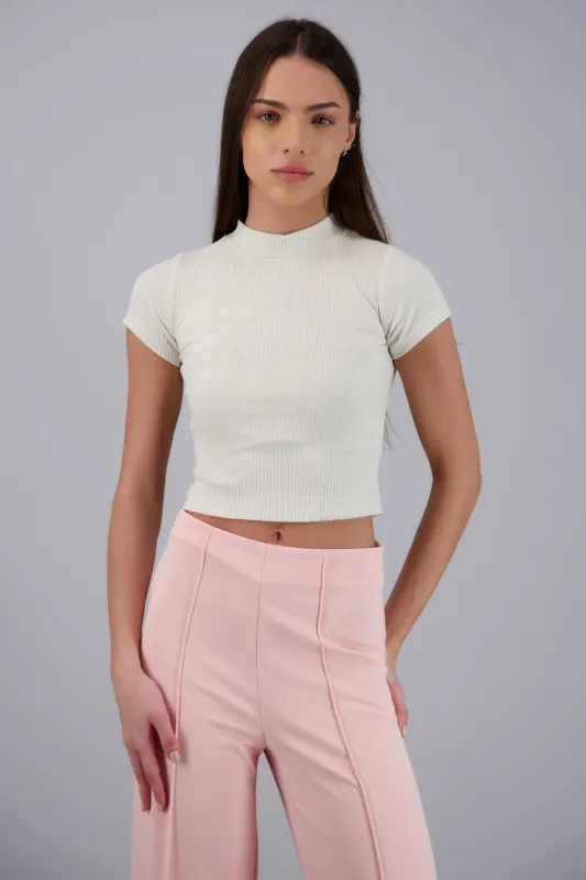 Top crop de rib manga corta con cuello alto sold by Shasa