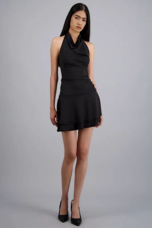 Vestido mini sin mangas escote cascada made by Shasa