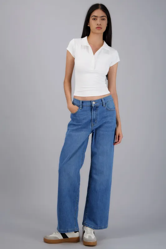 Jeans wide leg básicos desgaste made by Shasa