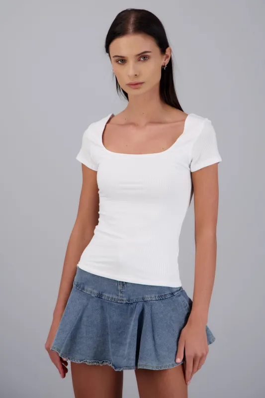 Top escote cuadrado manga corta rib made by Shasa