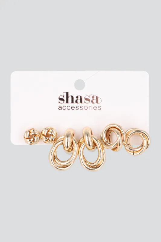 SET 3 PARES ARETES NUDO METAL sold by Shasa