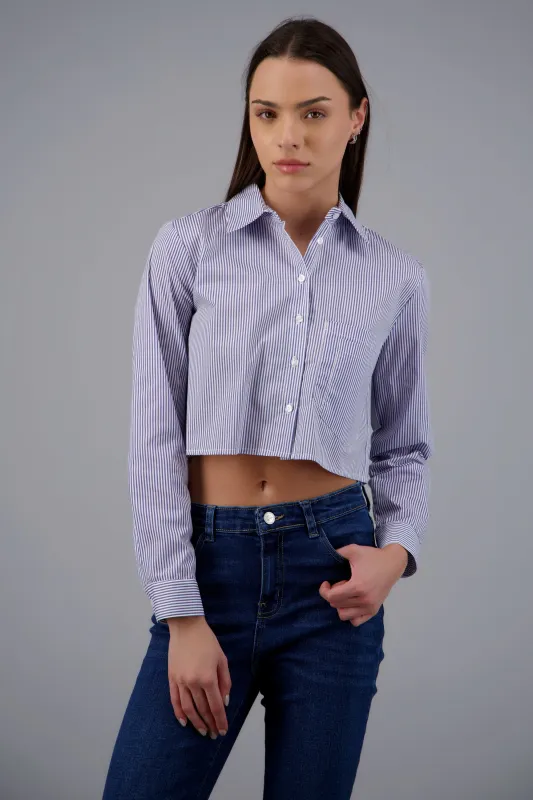 Camisa crop de rayas con doble bolsa sold by Shasa