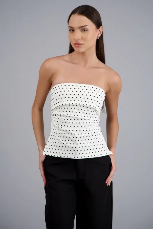 top tubo con dobles escote polka dots made by Shasa