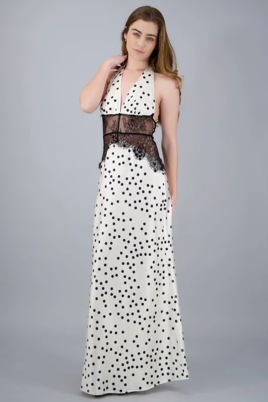 Vestido maxi encaje espalda descubierta polka dots made by Shasa