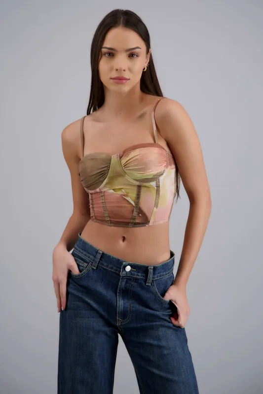 Blusa corset mesh flores con copas made by Shasa