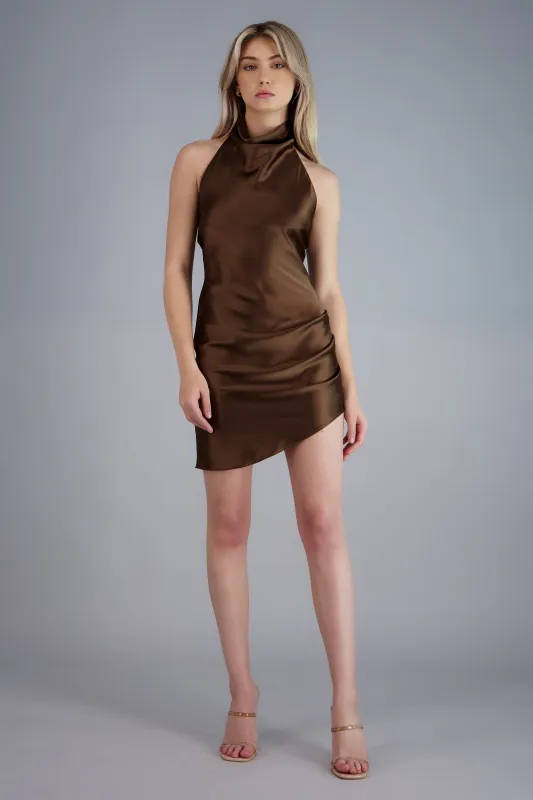 Vestido satin halter espalda abierta made by Shasa