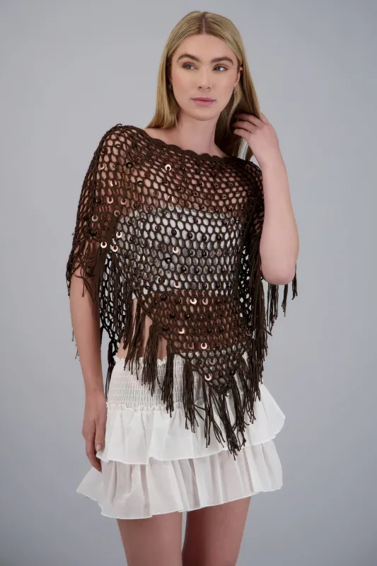 PONCHO ASIMETRICO C/LENTEJUELAS made by Shasa