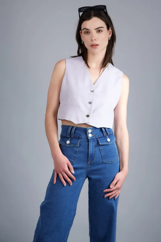 chaleco corto con detalle brillos made by Shasa