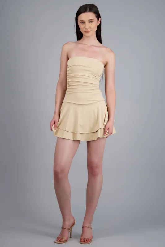 Vestido mini drapeado strapless sold by Shasa