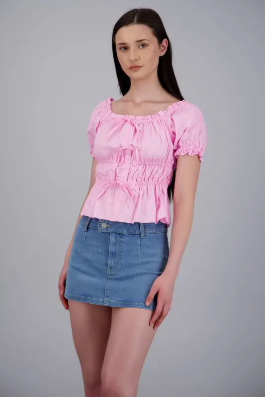 Blusa manga corta detalle resortes made by Shasa