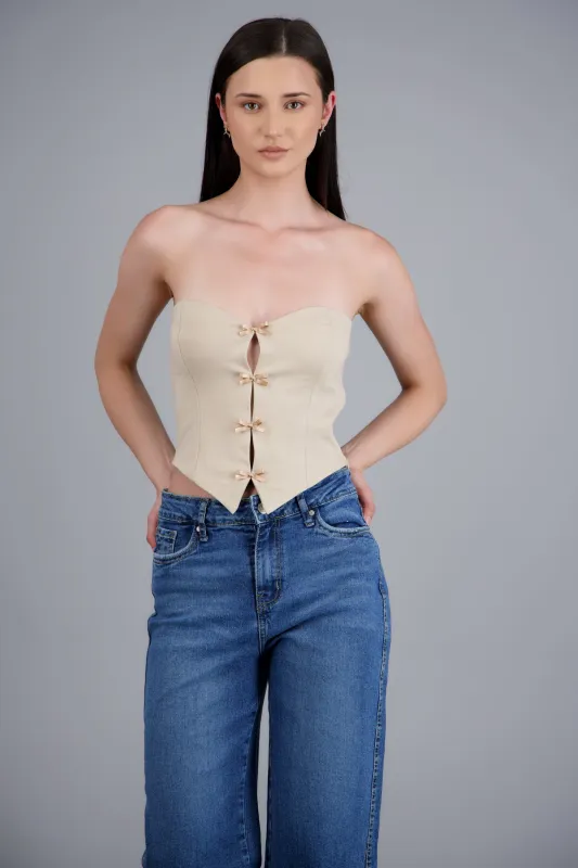 Top strapless detalle moños made by Shasa