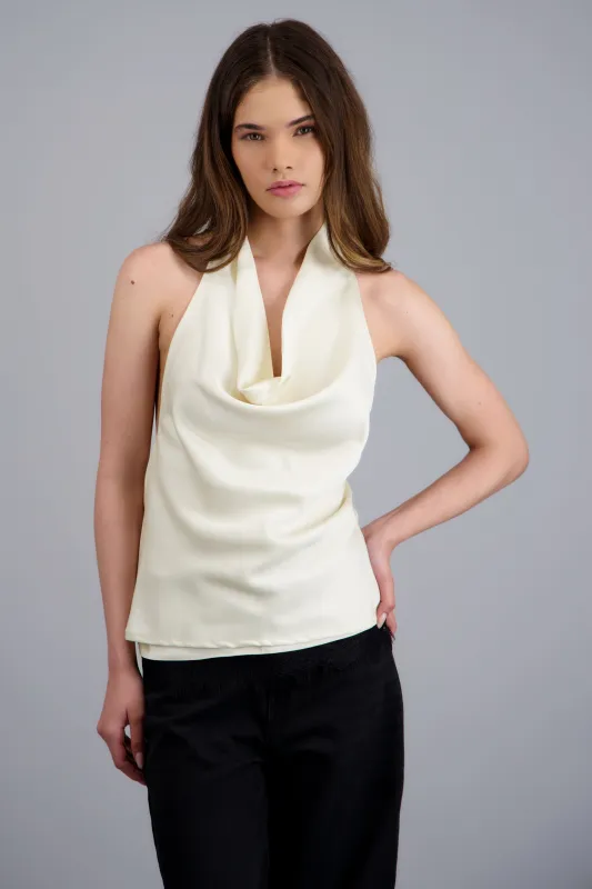 Top halter satinado con detalle de encaje made by Shasa